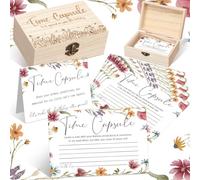 Fuutreo Time Capsule 1st Birth Keepsake with Cards and Wooden Box Baby Time Capsule First Birthday Party Games Gifts for Guests Baby Shower Party Activities(Wildflower)