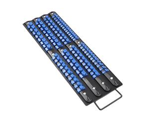 Fuutuu 80 Socket Organiser Rack with Holder for 1/4, 3/8, 1/2 inch Tool Trays, Sturdy Socket Managers with Handle, Black Rails with Blue Socket Holders for Professional and DIY Use