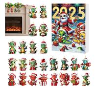 Fuuxtci 2025 Christmas Advent Dragon, 24-Day 2D Acrylic Ornaments, Countdown Calendar, Christmas Tree Pendant, for Car, Wall, Door, Window, Party, Home, Holiday, Children, Adults