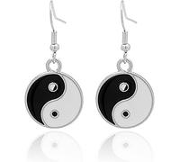 Fuvirou Black White Tai Chi Bagua Yin Yang Earrings for Women Enamel Yin and Yang Life Balance Earrings Birthday Accessories Holiday Jewelry Gift, S, Metal, No Gemstone