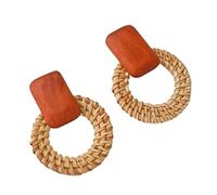 Fuvirou Handmade Rattan Knit Dangle Earrings for Women Bohemia Straw Wicker Braid Woven Geometric Earring Women Bamboo Jewelry Gifts, S, Wood, No Gemstone