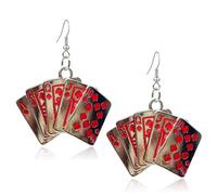 Fuvirou Poker Card Dangle Drop Earrings for Women Girls Asymmetric Red Heart Poker Clock Earrings Hearts Spades A Ace Playing Cards Earrings Casino Jewelry Gift, Metal