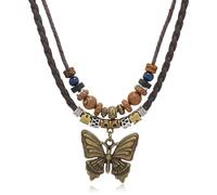 Fuvirou Western Layered Boho Wood Beads Choker Necklace for Women and Men Retro Luck Copper Coins Heart Shaped Flower Braided Adjustable Leather Cords Beaded Choker Necklace Jewelry, S, Leather, No