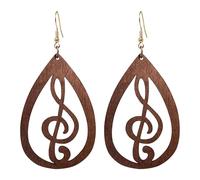 Fuvirou Wooden Musical Note Earrings for Women Vintage Bohemian Hollow Out Music Clef Note Shaped Geometric Wood Dangle Earrings Jewelry Gifts, S, Wood, No Gemstone