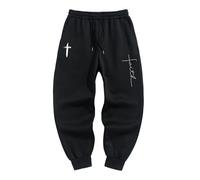 FUVYKOL Men’s Christian Jesus Sweatpant Graphic Christ Cross Pants Elastic Waist Drawstring Gym Workout Jogging, A Black, Small
