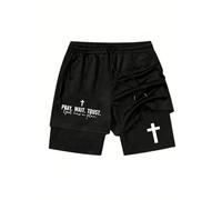 FUVYKOL Men's Goth Graphic with Liner Drawstring Elastic Waisted Gym Running 2 in 1 Workout Athletic Shorts