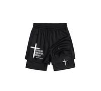 FUVYKOL Men's Goth Graphic with Liner Drawstring Elastic Waisted Gym Running 2 in 1 Workout Athletic Shorts, Black Letter, Large