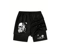FUVYKOL Men's Goth Graphic with Liner Drawstring Elastic Waisted Gym Running 2 in 1 Workout Athletic Shorts, Black Pure, XX-Large
