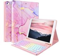 FUWANG for iPad 9th Generation Case with Keyboard 10.2 Inch, Wireless Detachable Backlit, Folio Keyboard Cover with Pencil Holder for iPad 8th Gen/7th Gen/iPad Pro 10.5"/iPad Air 3rd Gen, Pink