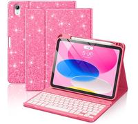 FUWANG for iPad A16 11th/10th Generation Case with Keyboard, Detachable Backlit Glitter Folio Keyboard Case for iPad A16 11th Generation 11 inch 2025 10th Generation 10.9 Inch with Pencil Holder, Pink