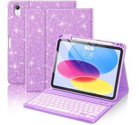 FUWANG for iPad A16 11th/10th Generation Case with Keyboard, Detachable Backlit Glitter Folio Keyboard Case for iPad A16 11th Generation 11 inch 10th Generation 10.9 Inch with Pencil Holder, Purple