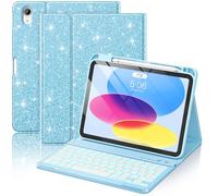 FUWANG for iPad A16 11th 10th Generation Case with Keyboard - Detachable Backlit Glitter Folio Keyboard with Pencil Holder for iPad A16 11th Gen 11-inch 2025 & 10th Generation 10.9 Inch 2022, Blue