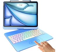 FUWANG for iPad Air 13 inch Case Keyboard M4/M3/M2 (2026/2025/2024) & iPad Pro 12.9 inch (6th/5th/4th/3rd Gen), 360° Rotatable, Multi-Touch Trackpad, 7-Color Backlit, Built-in Pencil Holder, Blue