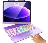 FUWANG for iPad Air 13 inch Case Keyboard M4/M3/M2 (2026/2025/2024) & iPad Pro 12.9 inch (6th/5th/4th/3rd Gen), 360° Rotatable, Multi-Touch Trackpad, 7-Color Backlit, Built-in Pencil Holder, Purple
