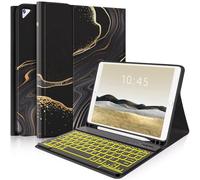 FUWANG iPad 9th Generation 10.2 Inch 2021 Keyboard Case, 7-Color Removable Backlit Stand for iPad 8th Generation, 7th Generation, iPad Pro 10.5", iPad