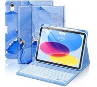 FUWANG Keyboard Case for iPad (A16) 11th Generation 11 inch 2025 and 10th Generation 10.9 inch 2022-7 Color Backlit Detachable for iPad A16 Case with Keyboard, Marble Cover with Pencil Holder, Blue