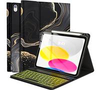 FUWANG Keyboard Case for iPad (A16) 11th Generation 11 inch 2025 and 10th Generation 10.9 inch 2022-7 Color Backlit Detachable for iPad A16 Case with Keyboard, Marble Cover with Pencil Holder, Black