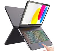 FUWANG Keyboard Case for iPad A16 11th Generation 2025 & iPad 10th Gen 10.9", 360° Rotatable Case with Trackpad and Keyboard, 7 Color Backlit