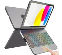 FUWANG Touch Keyboard Case for iPad (A16) 11th Generation 11 inch 2025 &10th Gen 10.9 inch 2022, 360° Rotate for iPad 10th Generation Case with Keyboard, Backlit Keyboard Case with Pencil Holder, Gray