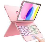 FUWANG Touch Keyboard Case for iPad (A16) 11th Generation 11 inch 2025&10th Gen 10.9 inch 2022, 360° Rotate for iPad 10th Generation Case with Keyboard, Backlit Keyboard Case with Pencil Holder, Pink