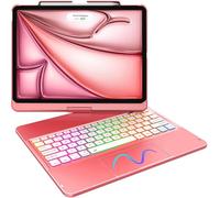 FUWANG Touch Keyboard Case for iPad Air 13 inch (M3 2025/M2 2024)&iPad Pro 12.9 6th 5th 4th 3rd Gen, 360° Swivel 7 Color Backlit for iPad Air 13 inch Case Keyboard with Multi-Touch Trackpad, Rose Gold