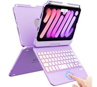 FUWANG Touchpad Keyboard Case for iPad mini 7 A17 Pro 2024 & 6th Generation 2021 8.3 Inch - 360° Rotate 7 Color Backlit Keyboard for iPad with Pencil Holder, Purple