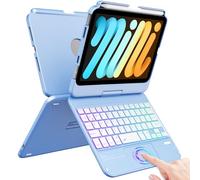 FUWANG Touchpad Keyboard Case for iPad mini 7 A17 Pro 2024 & Mini 6th Generation 2021 8.3 inch - 360° Swivel 7 Color Backlit Keyboard for iPad mini 7th 6th Generation with Pencil Holder, Blue
