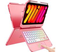 FUWANG Touchpad Keyboard Case for iPad mini 7 A17 Pro 2024 & Mini 6th Generation 2021 8.3 inch - 360° Swivel 7 Color Backlit Keyboard for iPad mini 7th 6th Generation with Pencil Holder, Red