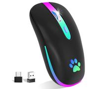 FUWANG Wireless Mouse, Rechargeable LED Bluetooth 2.4G USB Optical Two Mode Computer Mouse, Black