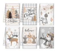 FuWeave 6 Pcs Christmas Kitchen Towels Buffalo Plaid Christmas Hand Towels 21.26 x 14.17 Inch Absorbent Xmas Dish Towels Decorative Tea Towels Kitchen Dishcloths for Winter Kitchen Housewarming Gifts