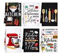 FuWeave 6 Pcs Kitchen Towels Decorative Set Funny Quotes Dish Towels Christian Farmhouse Vintage Hand Cloths Baking Mom Gifts for Cooking Lovers Living Room Bathroom Decor Kitchen Gifts