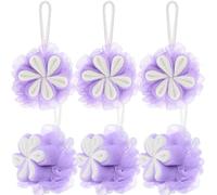 FuWeave 6 Pcs Purple Loofah Sponge Exfoliating Bath Sponge 50G Flower Shape Shower Pouf Body Scrub Sponge Shower Sponges Loofahs Mesh Pouf Body Wash Sponge for Women Gifts Bath Sets Spa Gifts