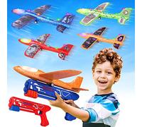 Fuwidvia 4+2 Pack Airplane Launcher Toys, LED 2 Flight Modes Foam Glider Catapult Plane Toy for Boys, Outdoor Flying Toys Birthday Gifts for Boys Girls 4 5 6 7 8 9 10 11 12 Year Old