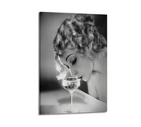 FUWKKZM Champagne Girl Poster Decorative Painting Canvas Wall Art Living Room Poster Bedroom Painting Frame-style 24x36inch(60x90cm)