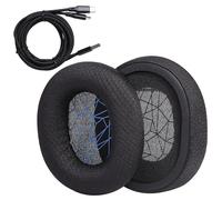 Fuworance Replacement Earpads Headphones Cushions Earpieces Headset Covers Ear Cups Fit for SteelSeries Arctis 1 3 5 7 7+ 7p 7X 9 Pro Gaming Wireless Headphone Fabric Mesh Black (with Charging Cable)
