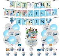 Fuwraixis Explorer Balloon Decorations, World Map birthday Party Deco, Travel Theme Party Supplies Set, Includes banners, cake toppers and Latex balloons