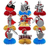 Fuwraixis Medieval Party Decorations 9 Pieces Sparta Warriors Centre Decoration Birthday Table Setting Up Retro Knight Deco Honeycomb Anniversary Baby Shower