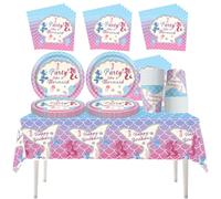 Fuwraixis Mermaid Party Tableware, 61 Pieces Fishtail Birthday Tableware, Children's Party Paper Plates Set, Fish Scale Party Decoration, Suitable for Anniversaries, Baby Christenings