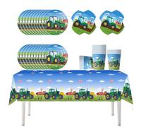 Fuwraixis Tractor party tableware, 61 piece Children birthday cutlery, Farm theme party decoration supplies set, Includes paper cups, plates, napkins and tablecloths(20 guests)