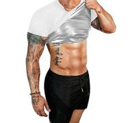 FUXERT Sauna Shirts, Sweaty Sauna Suits for Men, Gym Fitness, Compression Shirts and Body Shaping in the Gym, white/grey, L