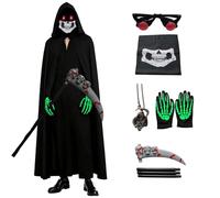 Fuxidaar Grim Reaper Halloween Costume with Horror Ghost Face Mask, Black, Unisex (style 1, 130)