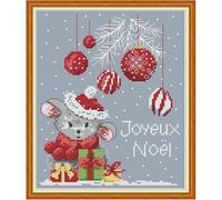 fuxiruiI 11ct Christmas Mouse Ball Cross Stitch Kit, Pre-Printed Design, DIY Wall Art, DIY Embroidery Set - 40 * 50cm