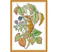 fuxiruiI 11ct Mouse Fruit Leaf Cross Stitch Kit, Pre-Printed Design, DIY Wall Art, DIY Embroidery Set - 40 * 50cm