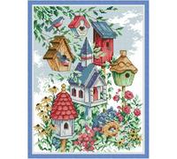 fuxiruiI 11ct Pre-Printed Cross Stitch Kit with Leaves, Birds, Houses, and Flowers, DIY Wall Art, DIY Embroidery Set - 40 * 50cm