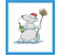 fuxiruiI 11ct Printed Cross Stitch Embroidery Kit with Snowman and Mouse Design, DIY Wall Art, DIY Embroidery Set - 40 * 50cm