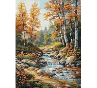 fuxiruiI Forest Creek Stamp Cross Stitch Kit for Beginners and Adults, Pre-Printed 11CT Easy Pattern with Guide, No Counting Required, DIY Embroidery Kit - 40x50cm