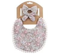 FUXIU Multi-style Newborn Baby Bibs with Bow Headband for Girls Cotton Drooling Bibs Saliva Towel Adjustable Cotton Bibs