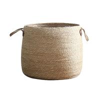 FUXIU Plant Pots Outdoor Large Plant Grass Woven Flower Basket With Handle Flower Girl Basket Flower For Indoor Outdoor (L)