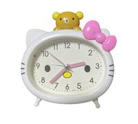 Fuxizest Cute Cat Alarm Clock, Kawaii Alarm Clock，Cartoon Cat Clock，Cute Clock，White with Pink Bow, Yellow Bear Topper, Kids Room Decor (White with Little Bear)