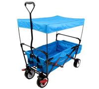 FUXLIFE Foldable Handcart FX-CT350 | Blue | Lightweight 12kg | Folding Wagon with Sun Canopy & Rear Pocket | 75kg Capacity